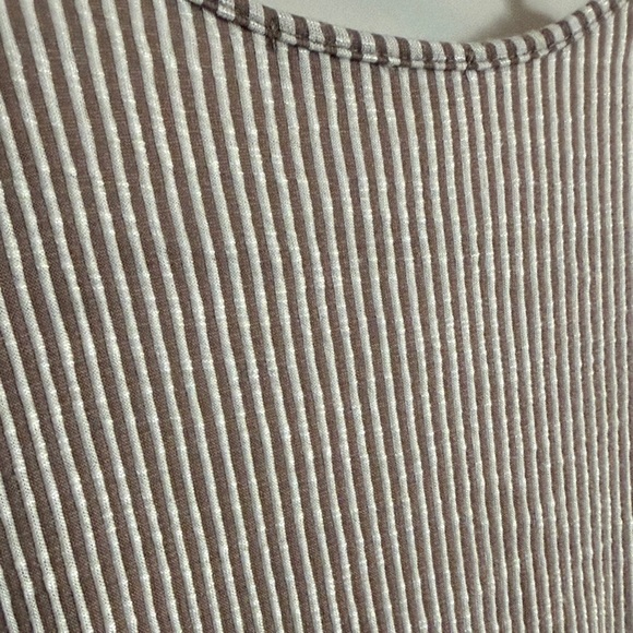 Caution To The Wind V-Neck Striped Midi Dress in Cream and Gray - Picture 6 of 6